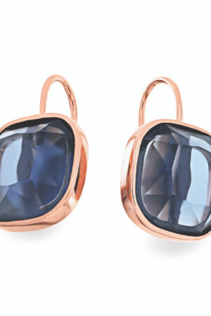 Tipperary Crystal Maureen O'Hara Blue Cushion Stone Rose Gold Earrings