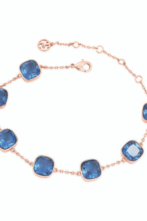 Tipperary Crystal Blue Cushion Stone Rose Gold Bracelet