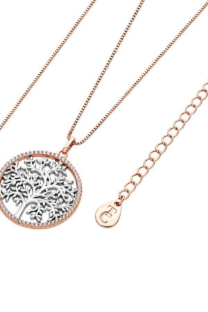 Tipperary Crystal Silver Tree of Life in Rose Gold CZ Circle Pendant