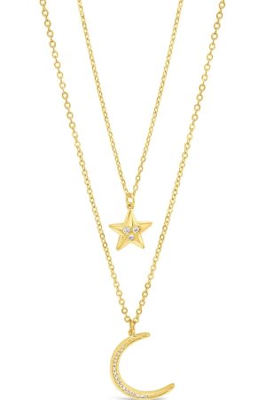 Absolute Yellow Gold Moon & Star Double Necklace