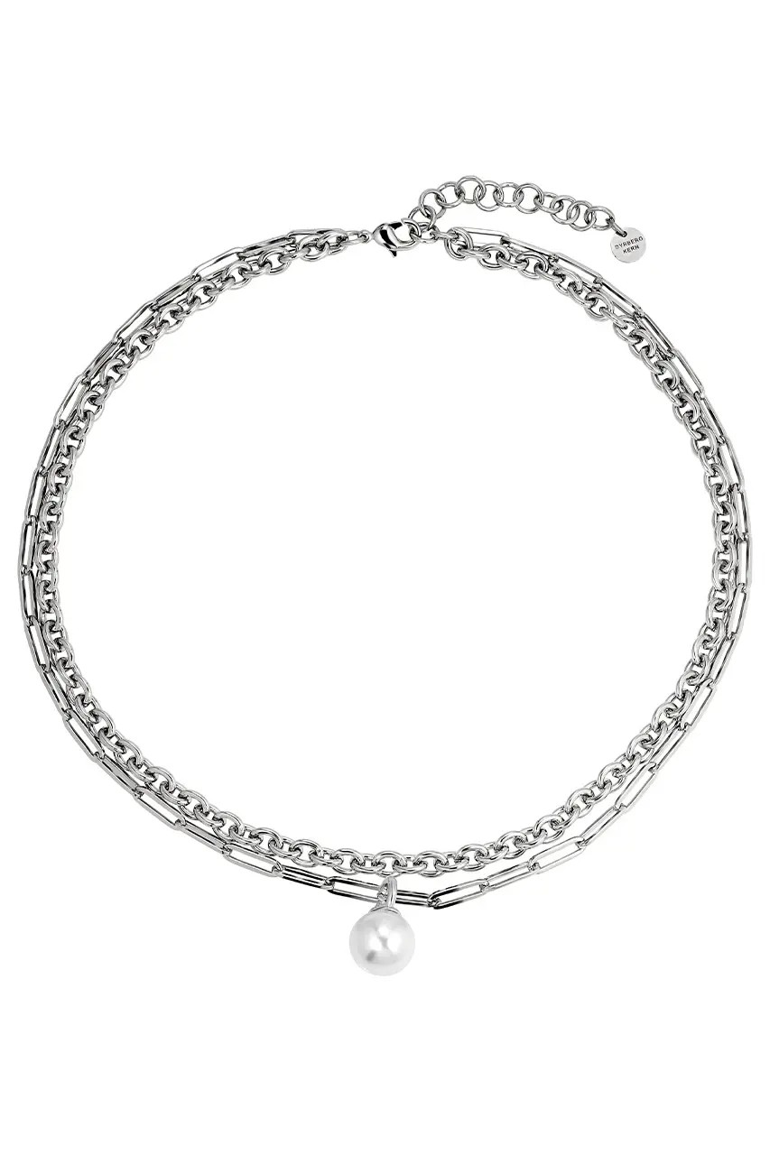 Dyrberg Kern Aurelia Double Silver Necklace with Pearl Pendant