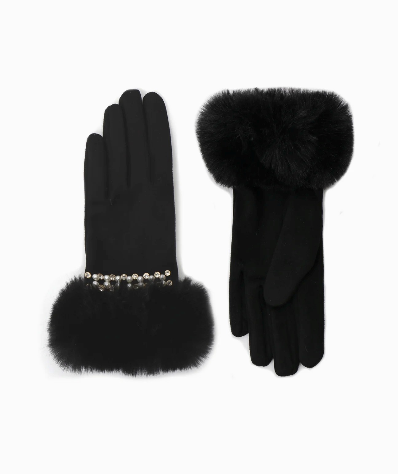 Pia Rossini Anais Faux Fur Cuff Pearl Embellished Gloves