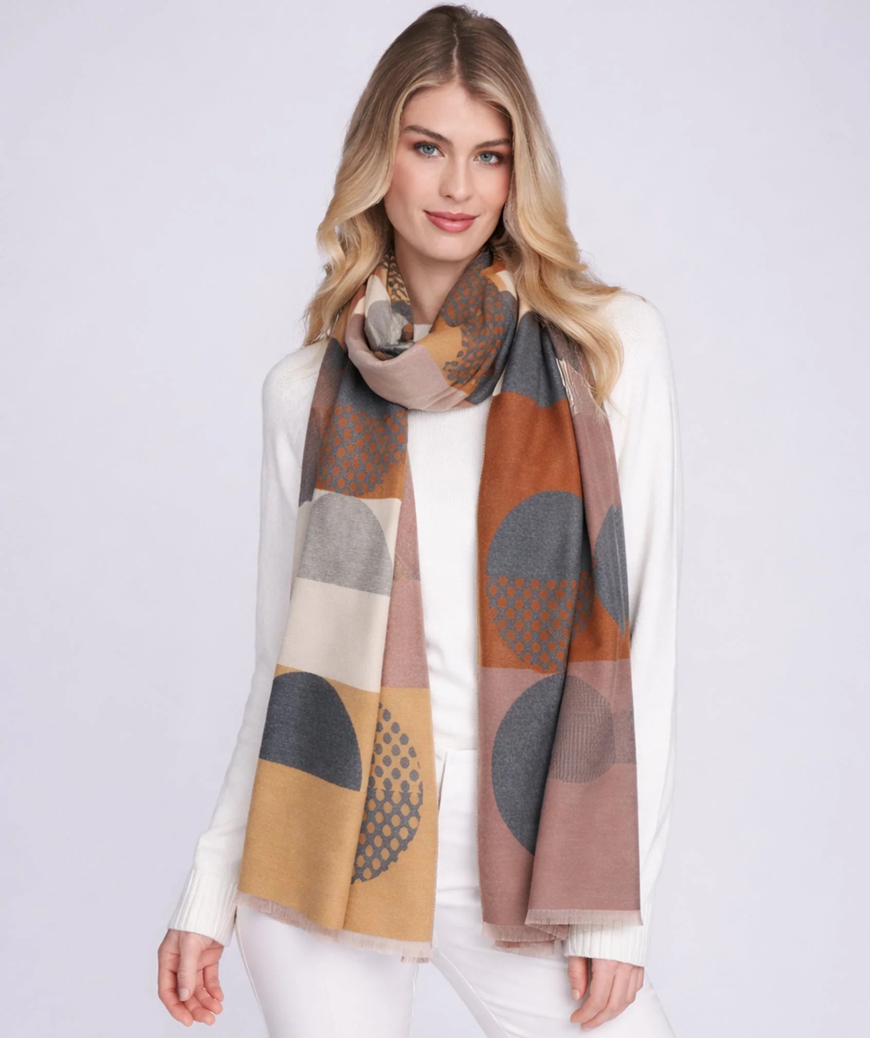 Pia Rossini Bonnie Oversized Print Scarf – Camel/Grey
