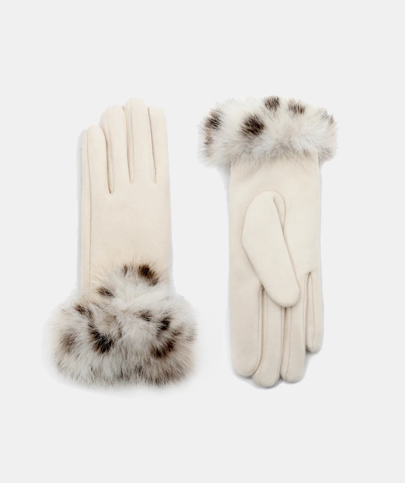 Pia Rossini Francesca Faux Suede Leopard Cuff Gloves – Cream