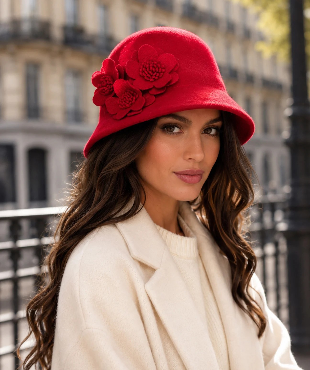 Pia Rossini Lyla Wool Downbrim Hat – Red